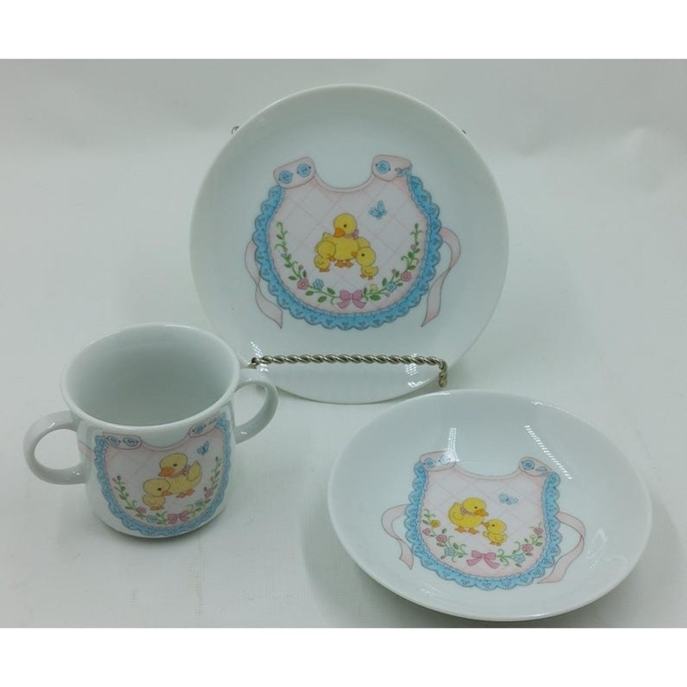 Retro‎ Vintage 3 Piece Duckling Porcelain Children's Dining Set Japan 90's NEW